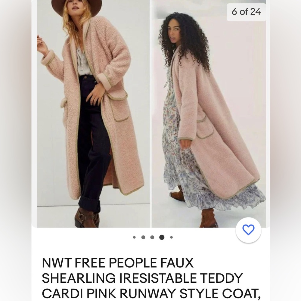 NWOT Free People Faux Shearling Iresistable Teddy Cardi Pink Runway Style Coat